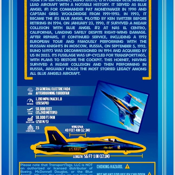 Beautiful luggage tag made from a real F-18 Blue Angel jet - by TransportTags! - Picture 4 of 6